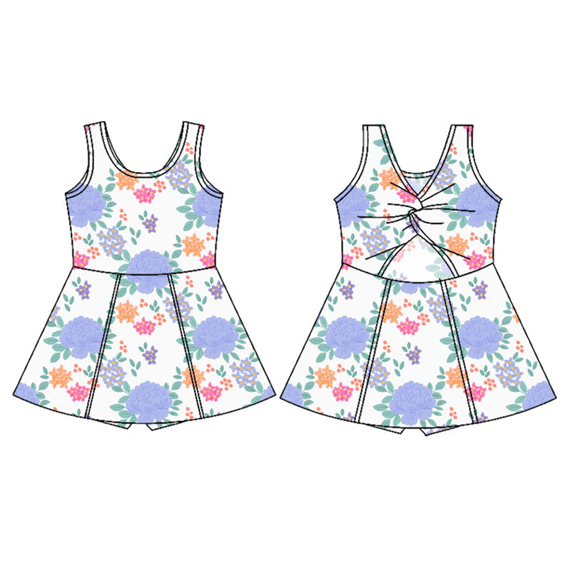 ( Moq 5 ) Preorder Baby Girl Sleeveless Flower Yoga Active Skort Dress