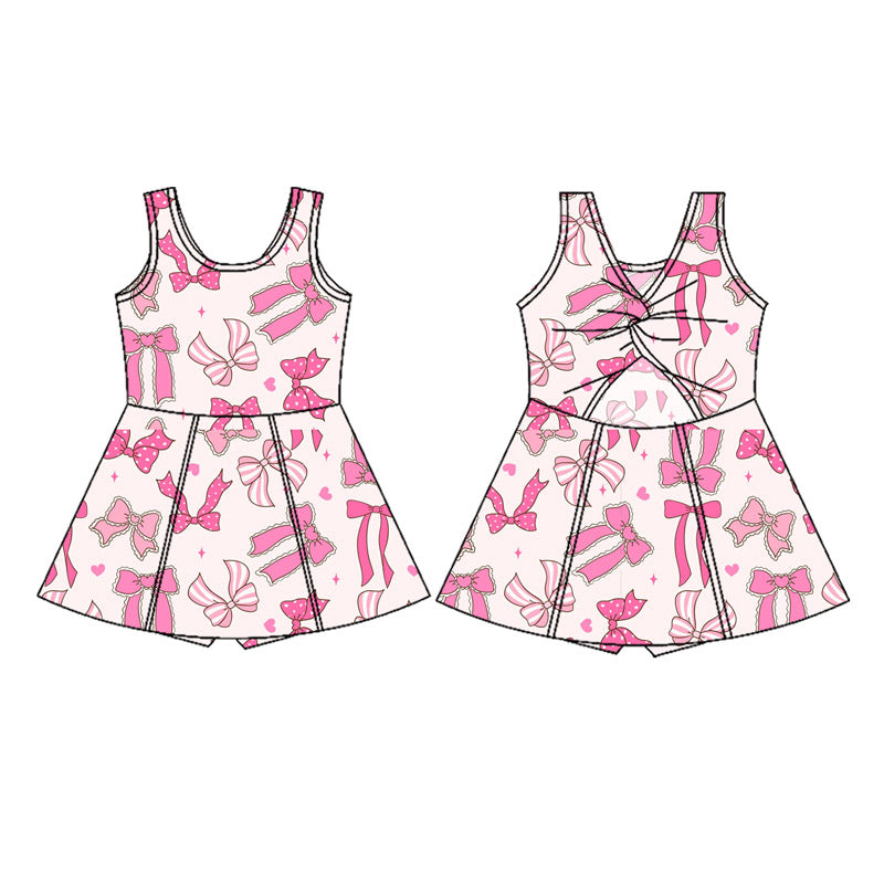 ( Moq 5 ) Preorder Baby Girl Sleeveless Pink Bows Hearts Yoga Active Skort Dress