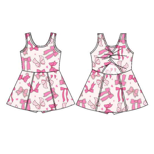 ( Moq 5 ) Preorder Baby Girl Sleeveless Pink Bows Hearts Yoga Active Skort Dress