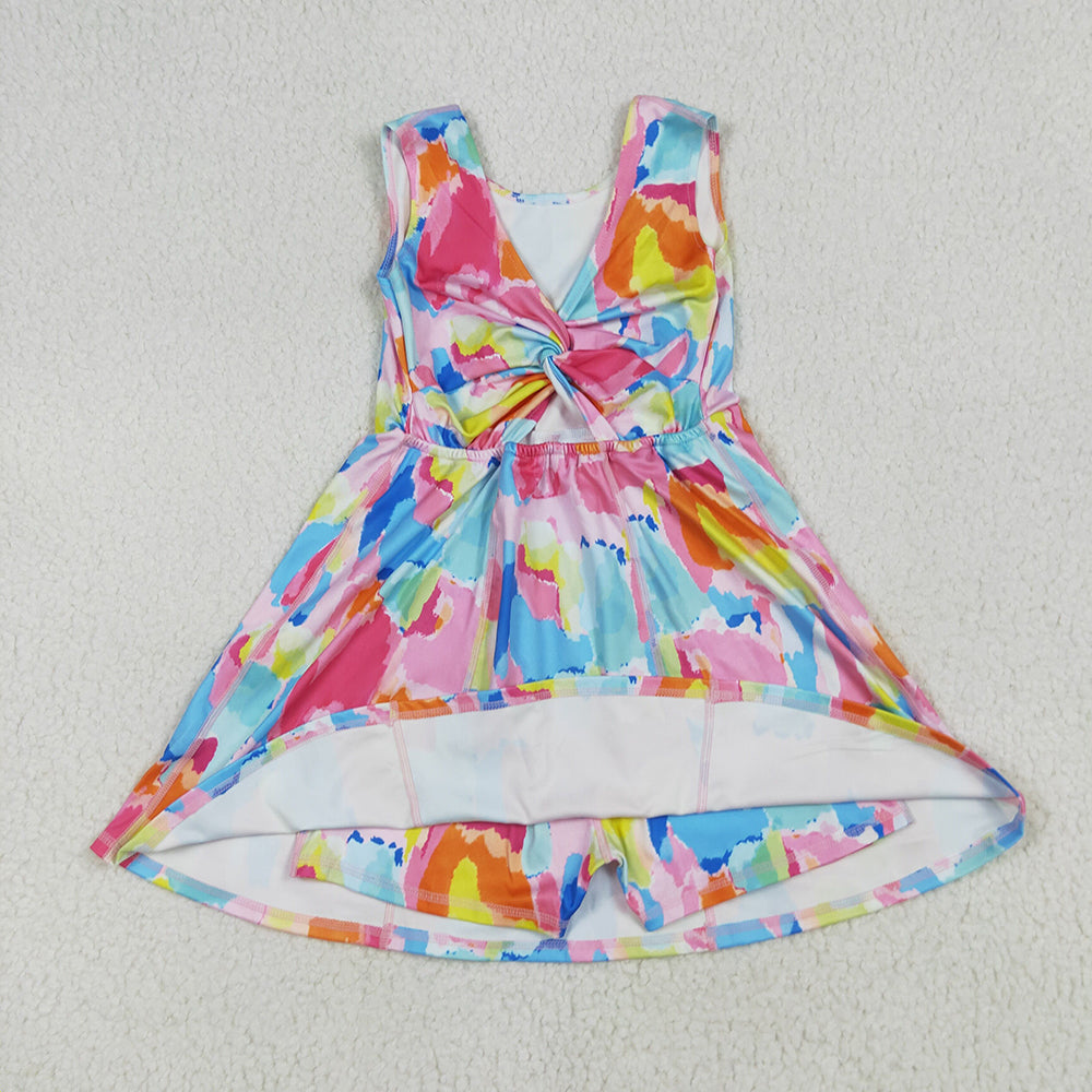 Baby Girl Sleeveless Tie Dye Yoga Active Sibling Skort Dress Set Athletic Clothes RTS