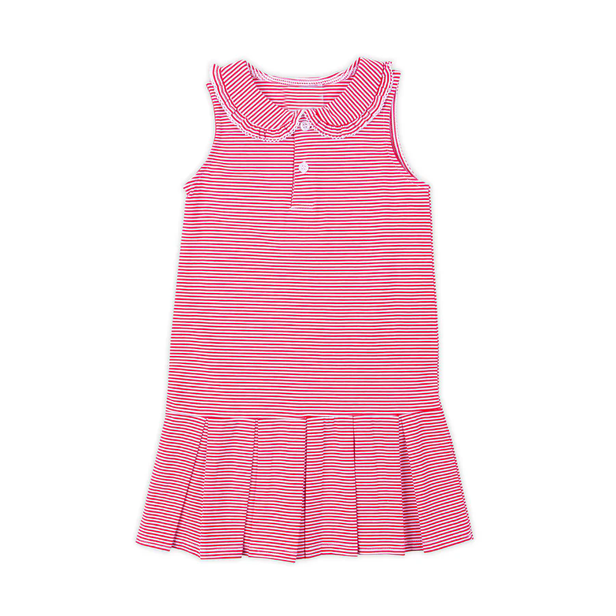 ( Moq 5 ) Preorder Baby Girl Sleeveless Pink Stripes Buttons Ruffle Knee Length Dress
