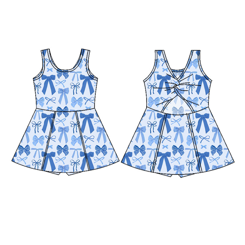 ( Moq 5 ) Preorder Baby Girl Sleeveless Blue Bows Yoga Active Skort Dress