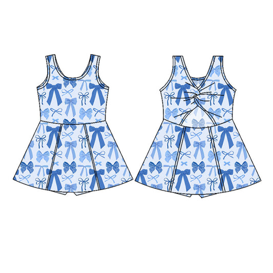 ( Moq 5 ) Preorder Baby Girl Sleeveless Blue Bows Yoga Active Skort Dress