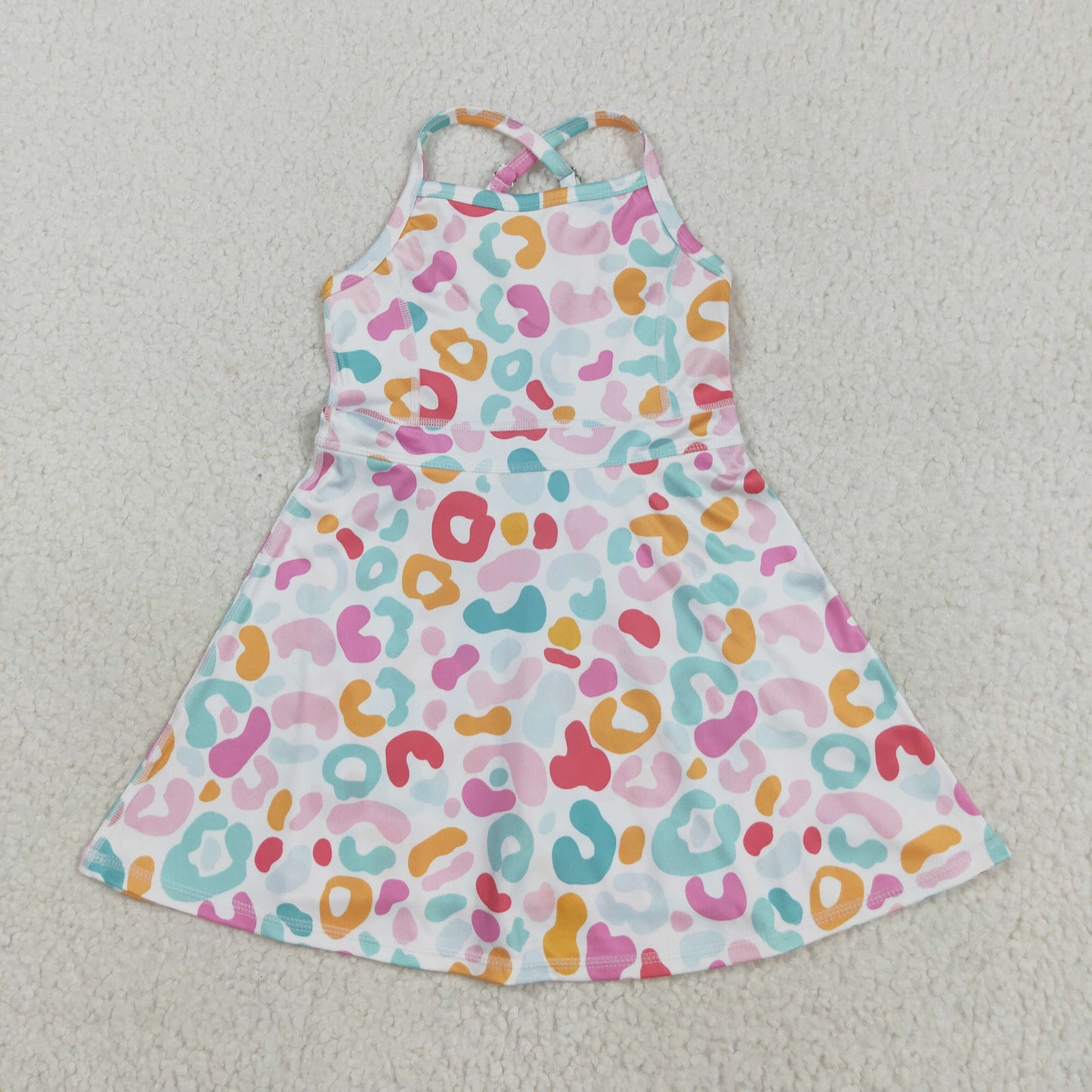 Sibling 3 Colors Baby Girls Colorful Leopard Shorts Yoga Active Knee Length Dresses Set