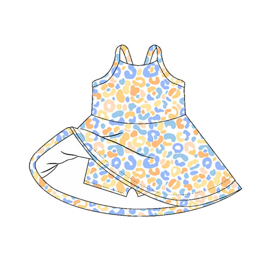 ( Moq 5 ) Preorder Baby Girl Sleeveless Yellow Blue Leopard Knee Length Yoga Active Dress