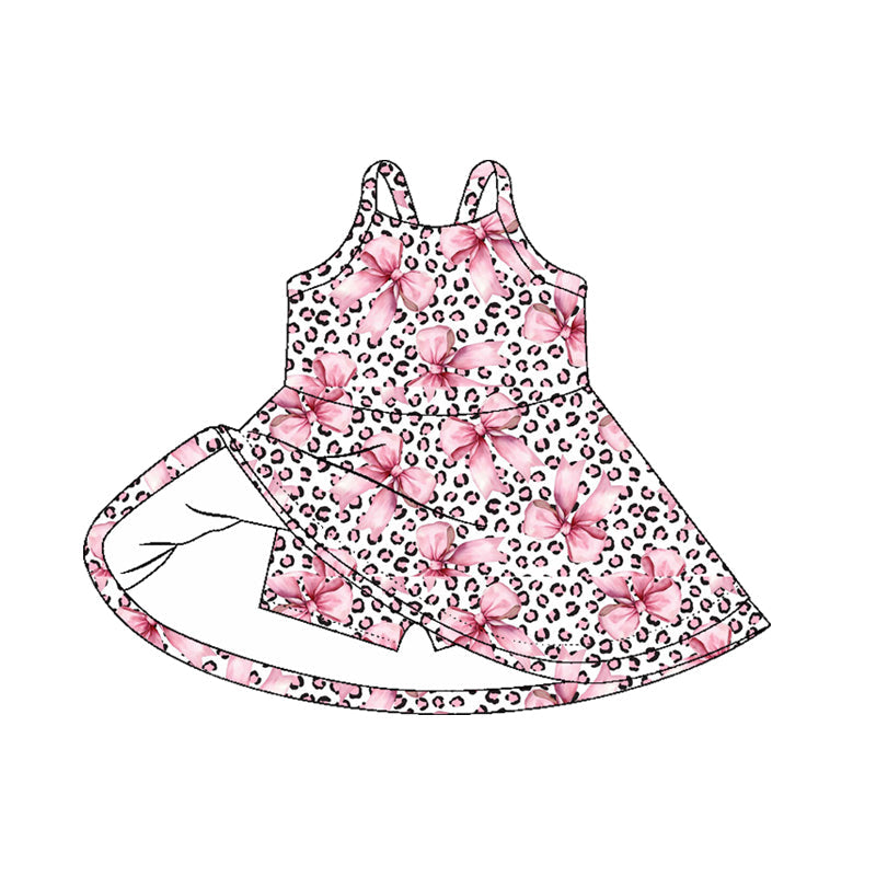 ( Moq 5 ) Preorder Baby Girl Sleeveless Flower Leopard Knee Length Yoga Active Dress