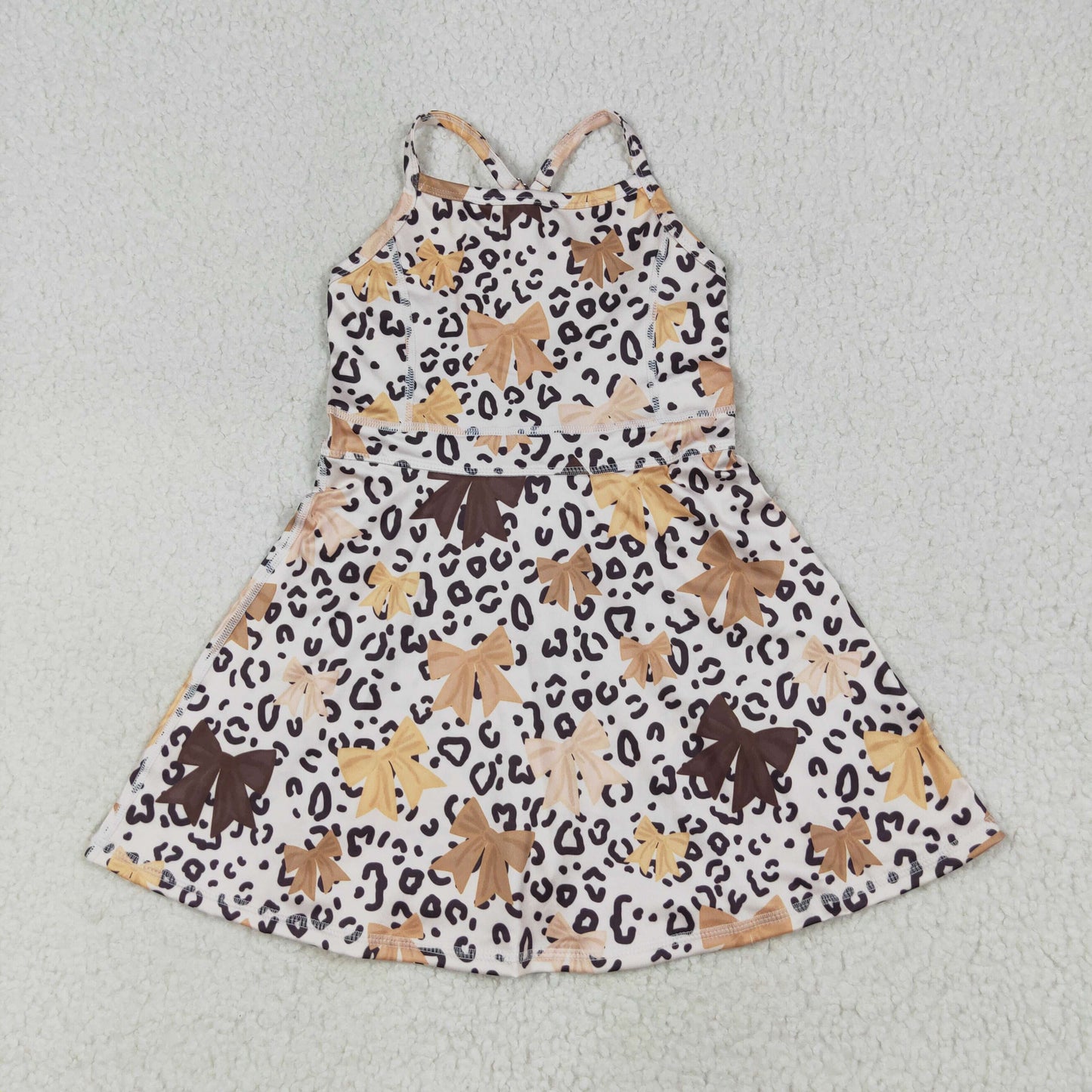 Sibling 3 Colors Baby Girls Colorful Leopard Shorts Yoga Active Knee Length Dresses Set