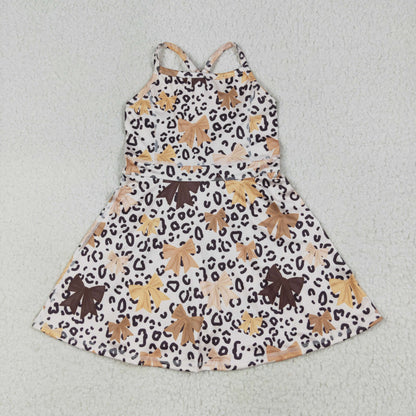 Sibling 3 Colors Baby Girls Colorful Leopard Shorts Yoga Active Knee Length Dresses Set