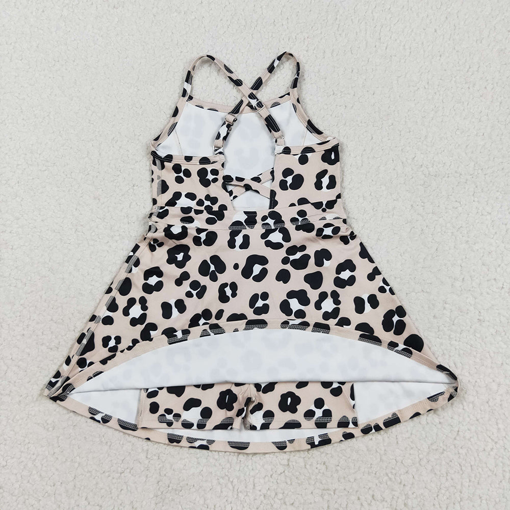 Sibling 3 Colors Baby Girls Colorful Leopard Shorts Yoga Active Knee Length Dresses Set