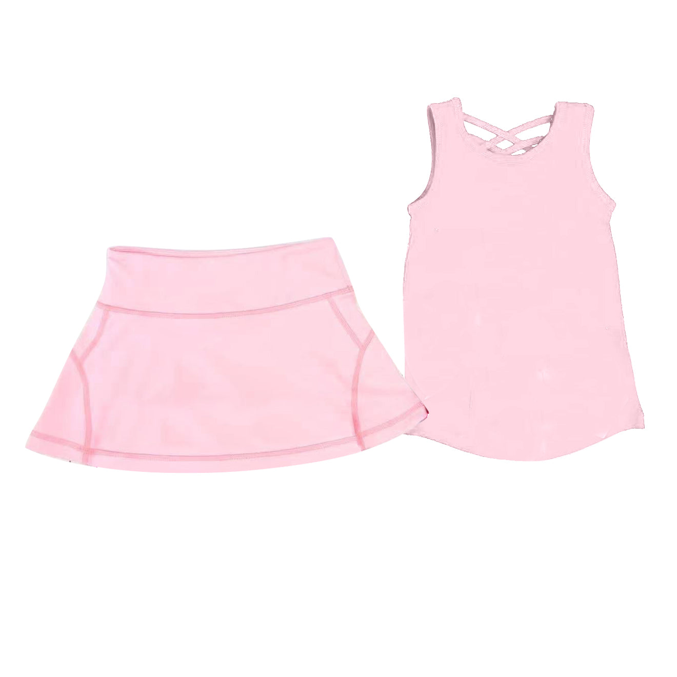 ( Moq 5 ) Preorder Baby Girl Sleeveless Light Pink Vest Tops Skort Summer Yoga Active Outfit