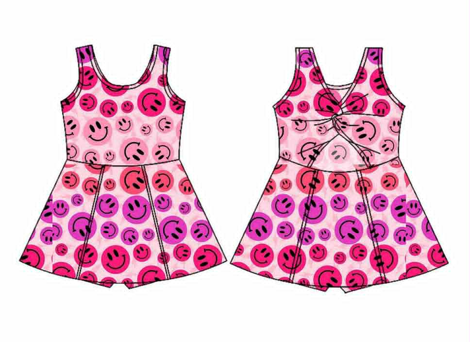 ( Moq 5 ) Preorder Baby Girl Sleeveless Pink Smile Yoga Active Skort Knee Length Dress