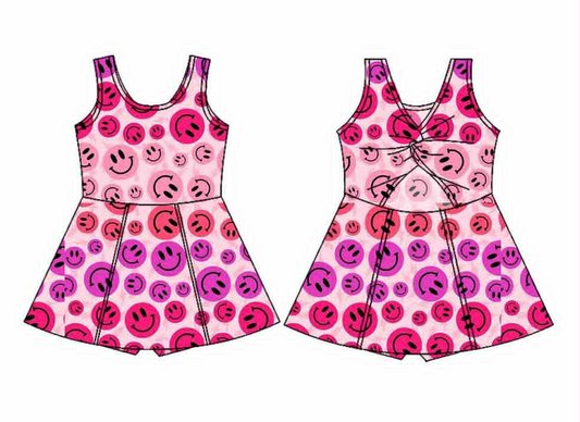 ( Moq 5 ) Preorder Baby Girl Sleeveless Pink Smile Yoga Active Skort Knee Length Dress
