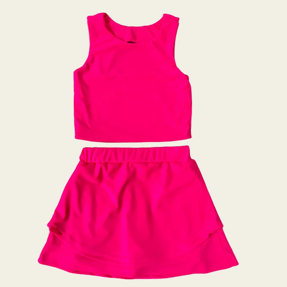 ( Moq 5 ) Preorder Baby Girl Sleeveless Pink Vest Tops Shorts Skirt Skort Yoga Active Set