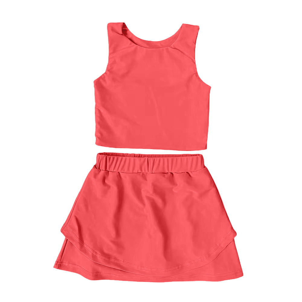 ( Moq 5 ) Preorder Baby Girl Sleeveless Peach Vest Tops Shorts Skirt Skort Yoga Active Set