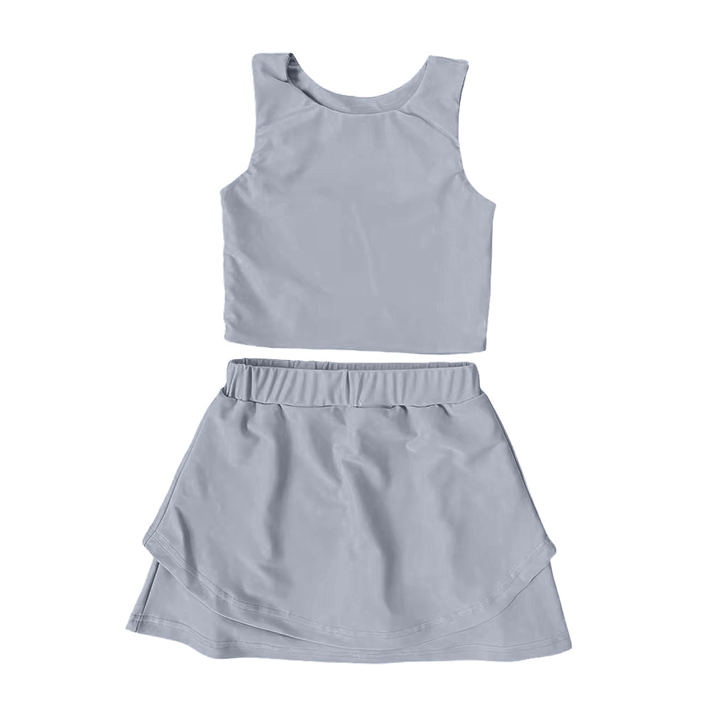 ( Moq 5 ) Preorder Baby Girl Sleeveless Grey Vest Tops Shorts Skirt Skort Yoga Active Set