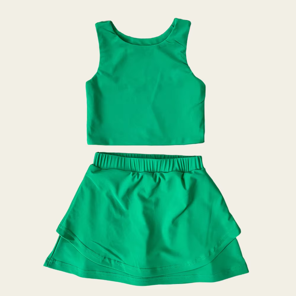 ( Moq 5 ) Preorder Baby Girl Sleeveless Green Vest Tops Shorts Skirt Skort Yoga Active Set