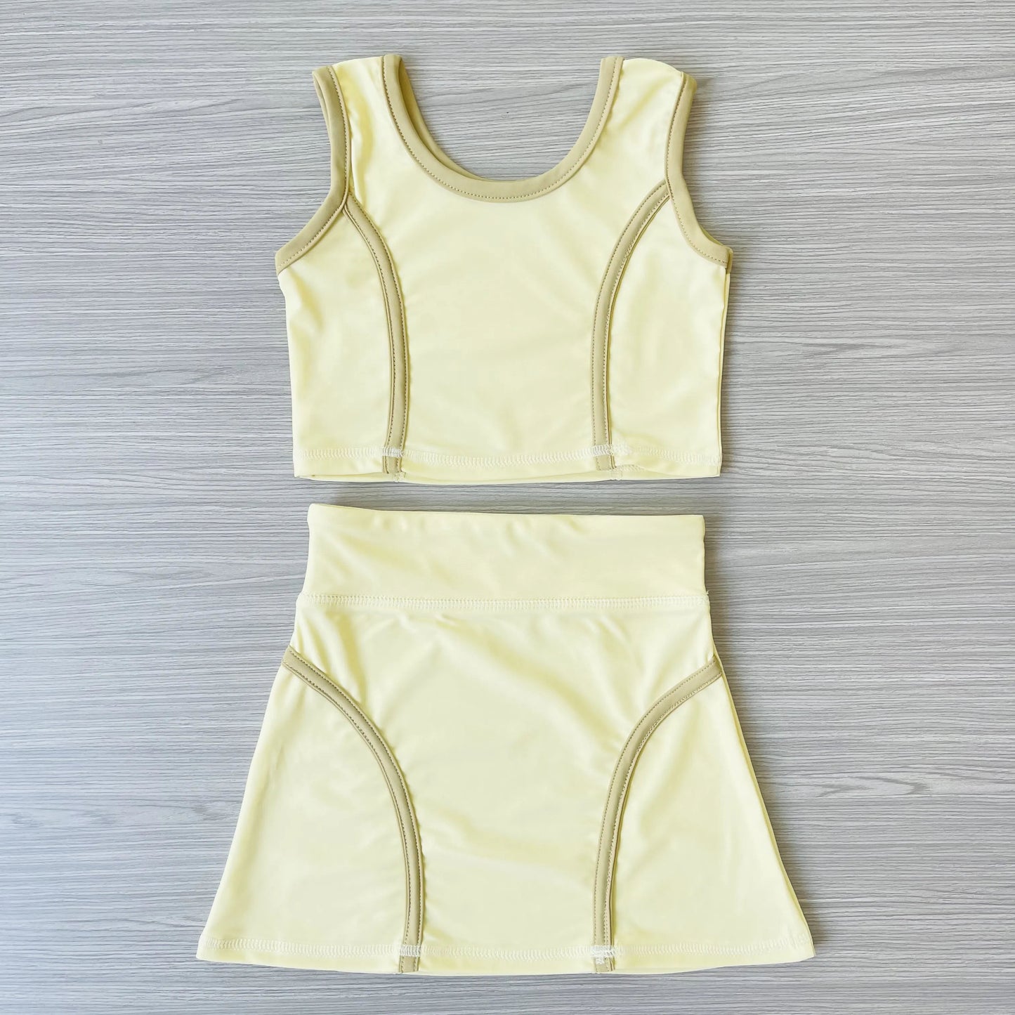 ( Moq 5 ) Preorder Baby Girl Yellow Sleeveless Vest Tops Shorts Skirt Skort Yoga Active Set