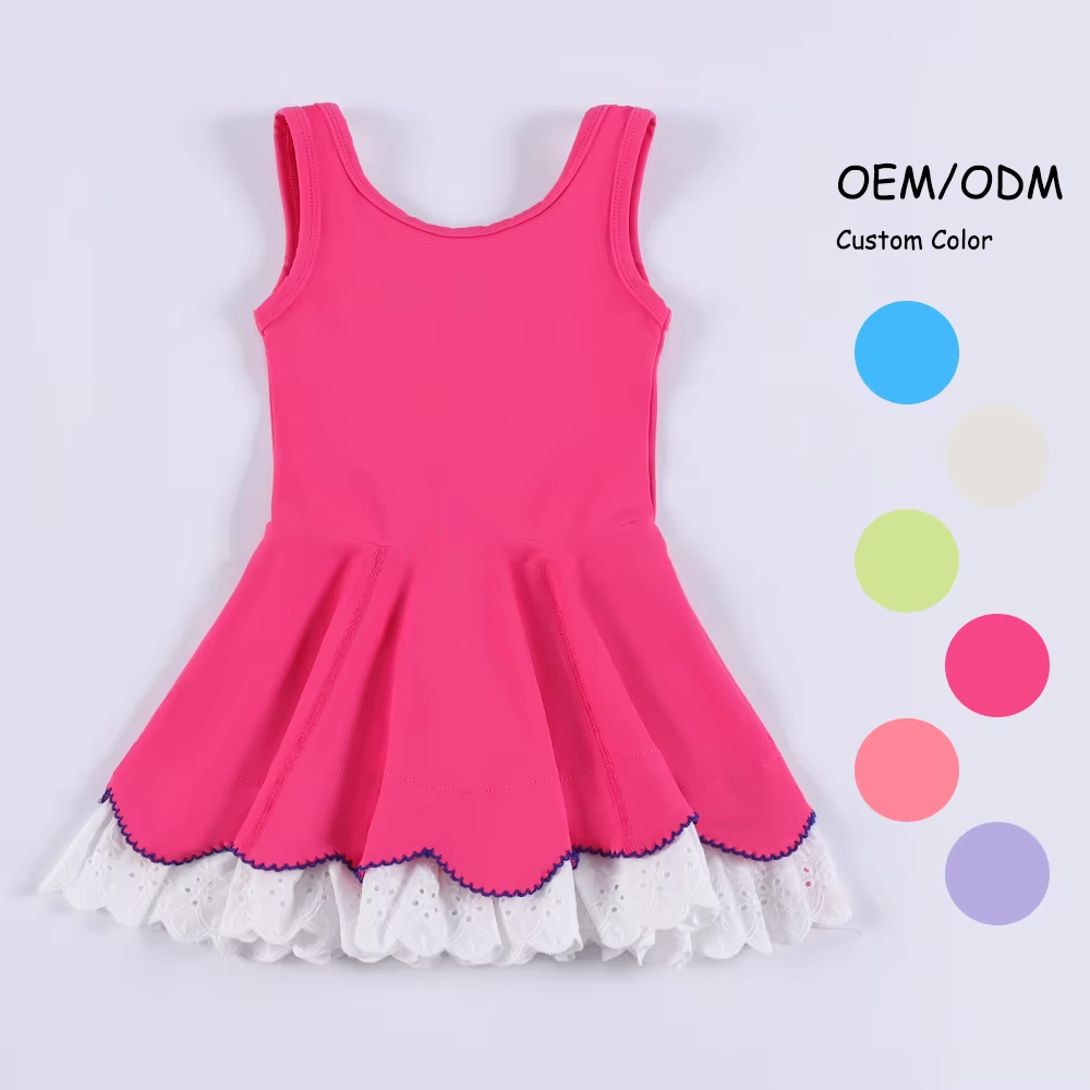 ( Moq 5 ) Preorder Baby Girl Sleeveless Yoga Active Lace Ruffle Pink Knee Length Dress