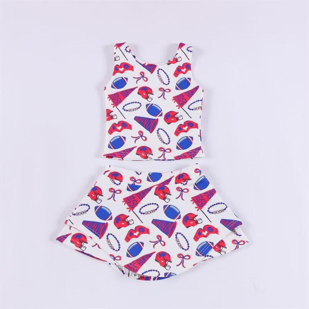 ( Moq 5 ) Preorder Baby Girl Shot Sleeves Football Bows Cheer Shirt Skort Team Yoga Active Set
