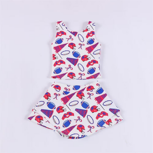 ( Moq 5 ) Preorder Baby Girl Shot Sleeves Football Bows Cheer Shirt Skort Team Yoga Active Set