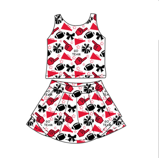 ( Moq 5 ) Preorder Baby Girl Shot Sleeves Black Football Stars Bows Cheer Tops Skort KC Team Yoga Active Set
