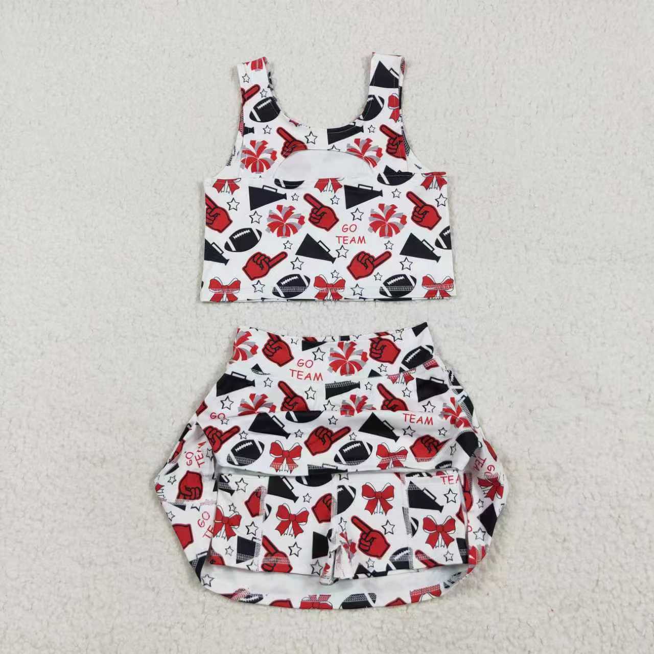 Sibling Girls Kids Football Stars Bows Cheer Team Summer Set RTS