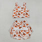 Sibling Girls Kids Orange Footballs Bows Cheer Yoga Skorts Set Buttons Milk Silk Pajamas Set