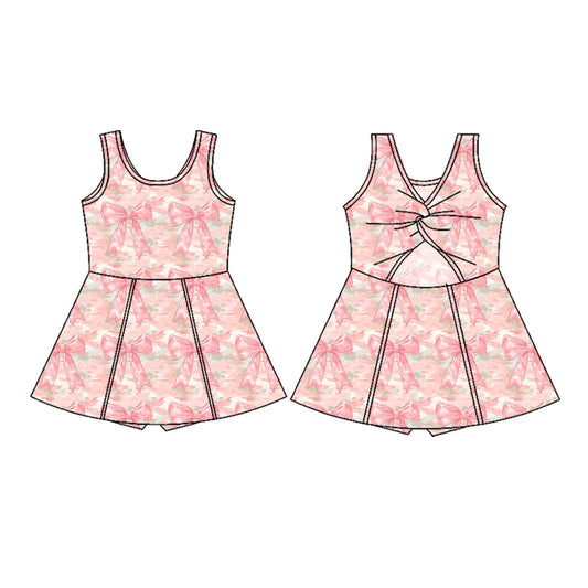 ( Moq 5 ) Preorder Baby Girl Bows Camo Knee Length Yoga Active Pink Dress