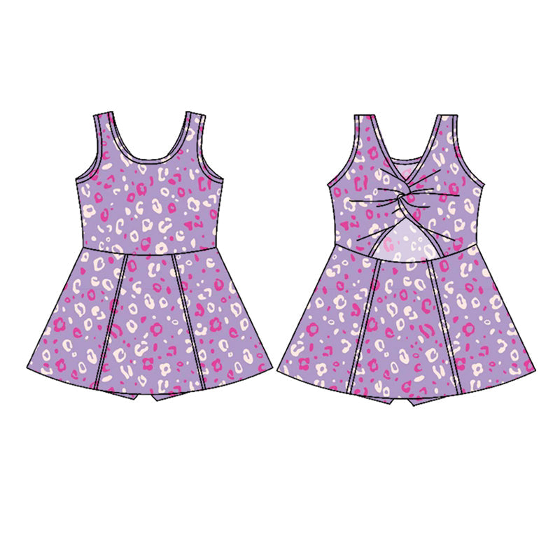 ( Moq 5 ) Preorder Baby Girl Sleeveless Leopard Purple Knee Length Yoga Active Dress