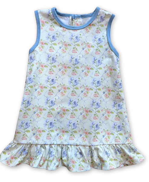 ( Moq 5 ) Preorder Baby Girl Sleeveless Flower Blue Ruffle Knee Length Dress