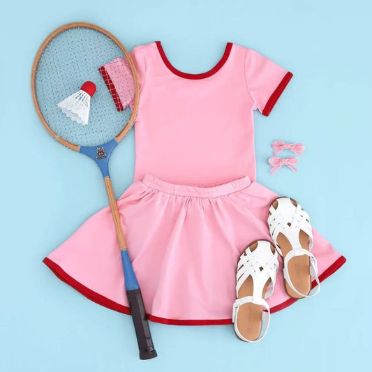 ( Moq 5 ) Preorder Baby Girl Short Sleeves Pink Shirt Skort Summer Yoga Active Outfit