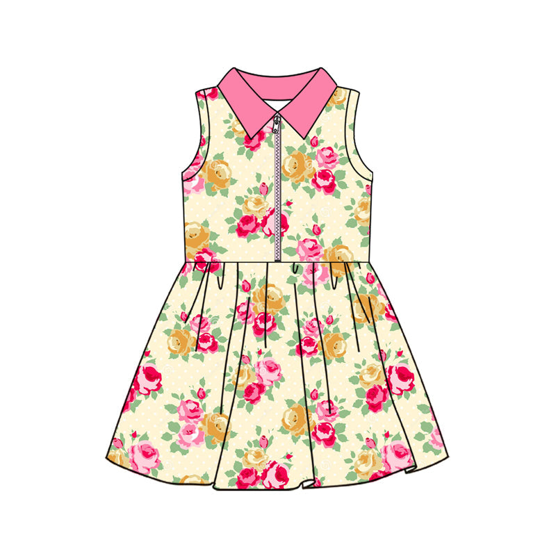 ( Moq 5 ) Preorder Baby Girl Sleeveless Flower Zipper Knee Length Yoga Active Dress