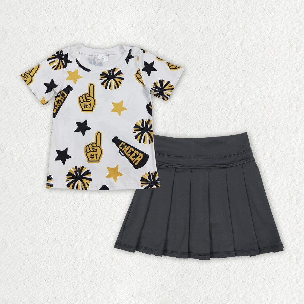 Sibling Baby Girls 4 colors Cheer Top Yoga Pleated Skirts Team Clothes Sets