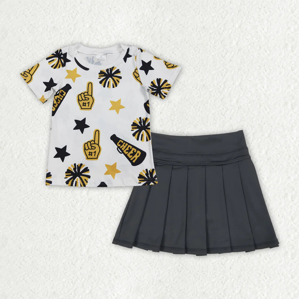 Baby Girl Short Sleeves Cheer Shirt Yoga Skort Sibling Team Clothes Set RTS