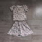( No moq ) Preorder Baby Girl Short Sleeves Grey Camo Shirt Skorts Set Summer Clothes