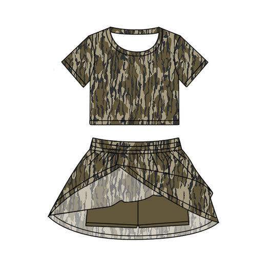 ( Moq 5 ) Preorder Baby Girl Short Sleeves Camo Shirt Shorts Skorts Set Summer Clothes