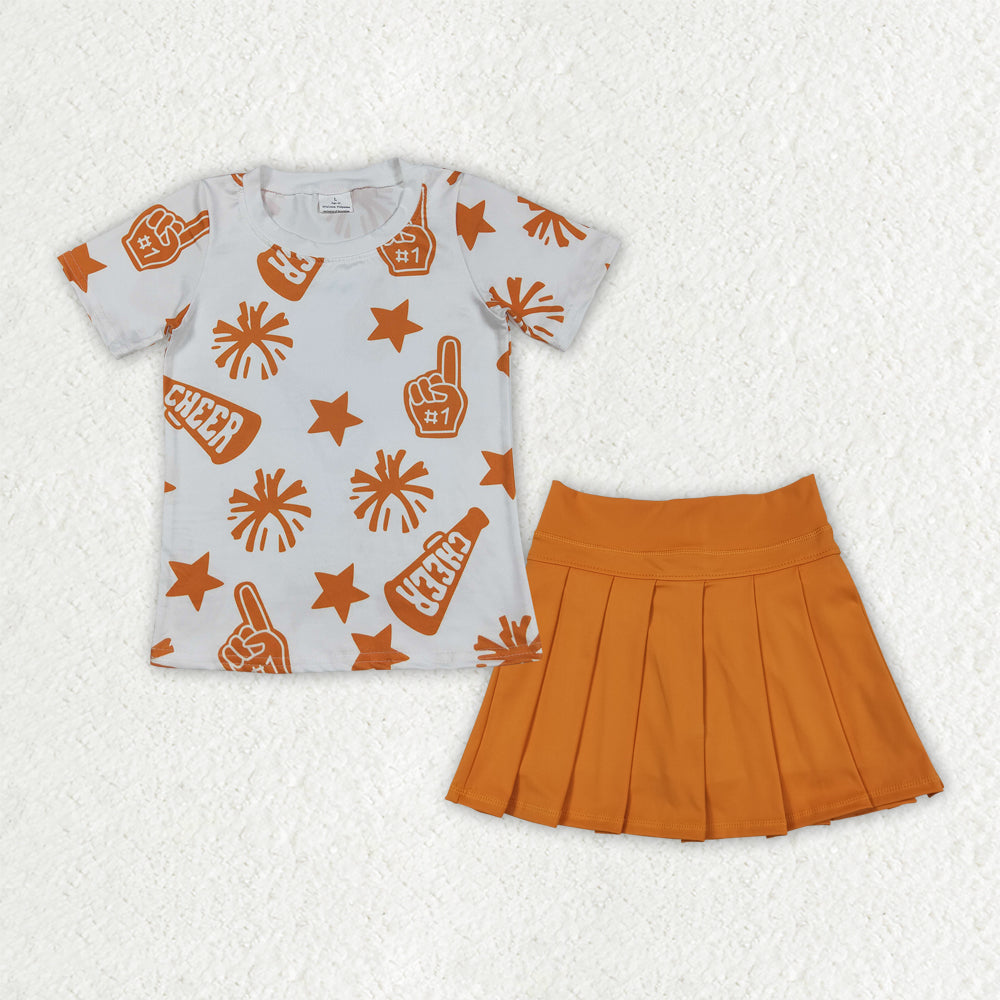 Sibling Baby Girls 4 colors Cheer Top Yoga Pleated Skirts Team Clothes Sets
