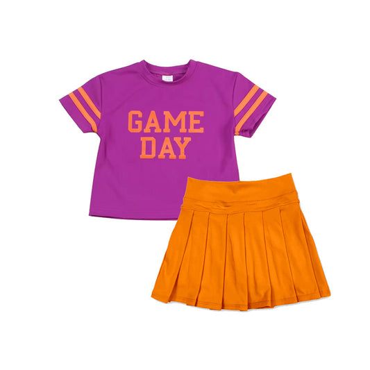 ( Moq 5 ) Preorder Baby Girl Short Sleeves Game Day Shirt Orange Yoga Active Skort Team Set