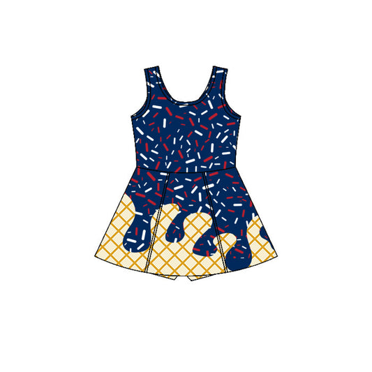 ( Moq 5 ) Preorder Baby Girl Sleeveless Drips Team Summer Yoga Active Red Blue Knee Length Dress