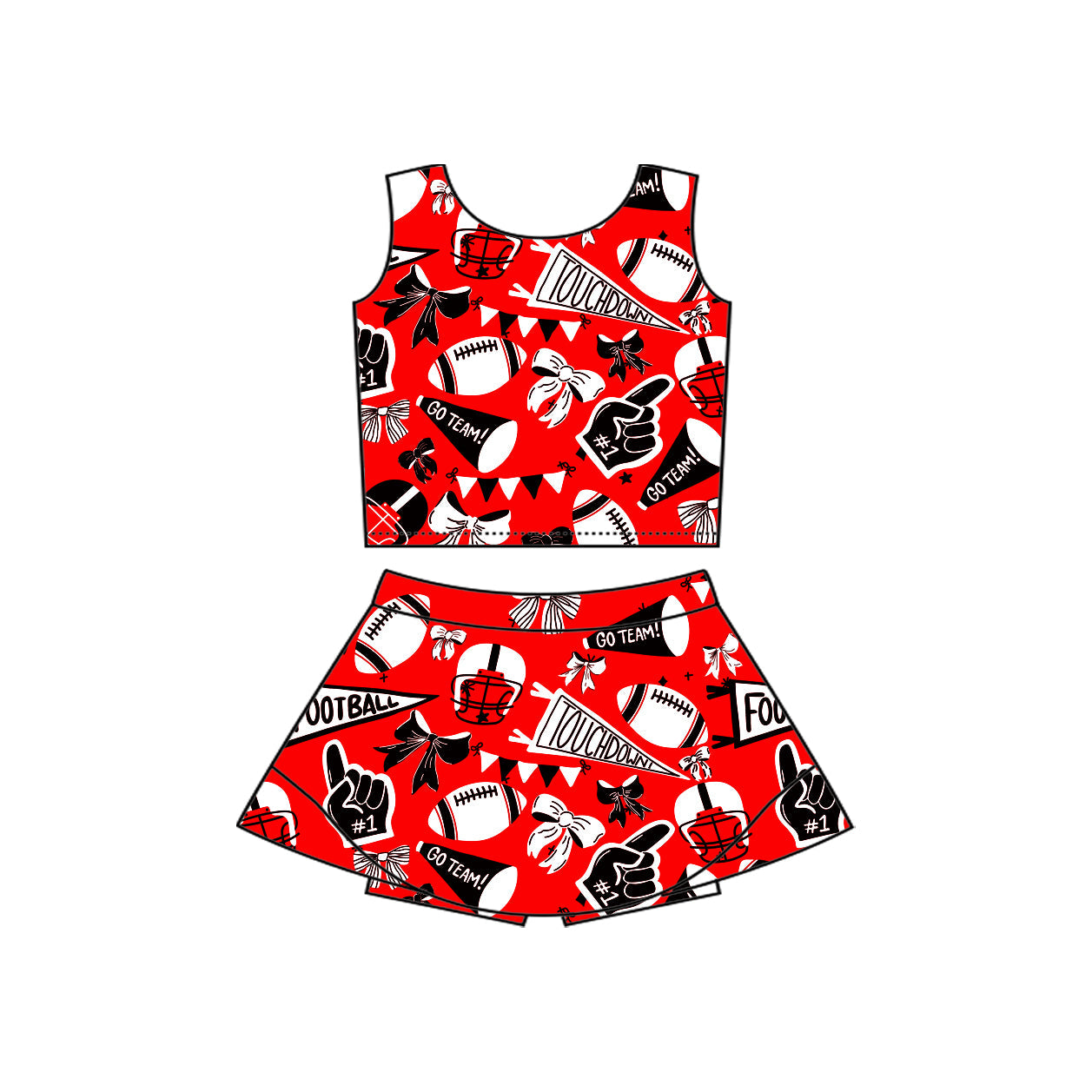 ( Moq 5 ) Preorder Baby Girl Sleeveless Bows Football Shirt Skirt Shorts Cheer Skort Yoga Active Red Set