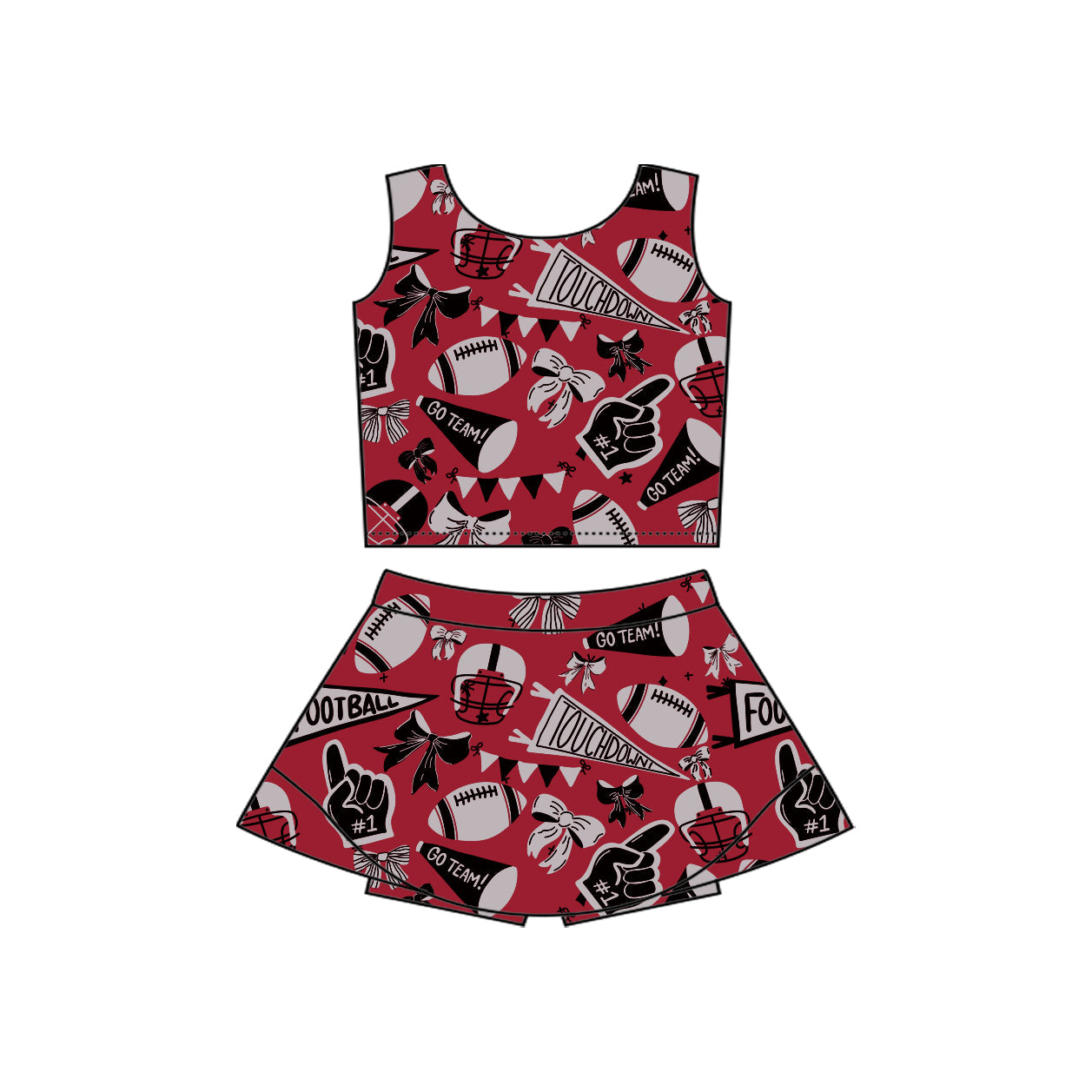 ( Moq 5 ) Preorder Baby Girl Sleeveless Bows Football Shirt Skirt Shorts Cheer Skort Yoga Active Set