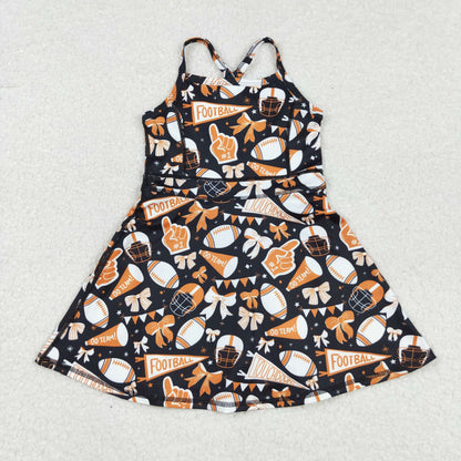 Sibling Baby Girl Sleeveless Football Bows Cheer Summer Yoga Active Dress Clothes RTS