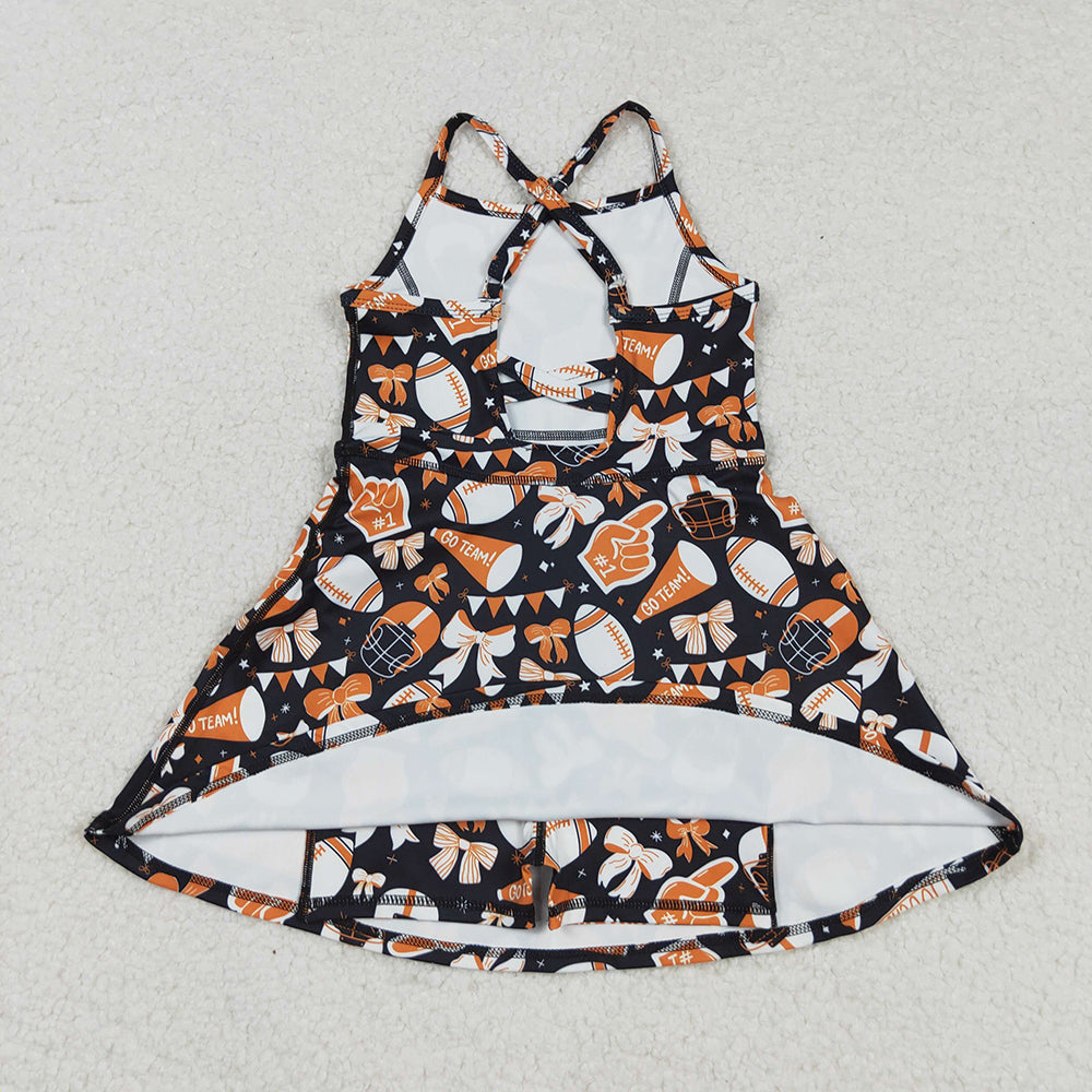 Baby Girl Sleeveless Football Bows Cheer Sibling Skorts Dress Set Yoga Active Clothes RTS