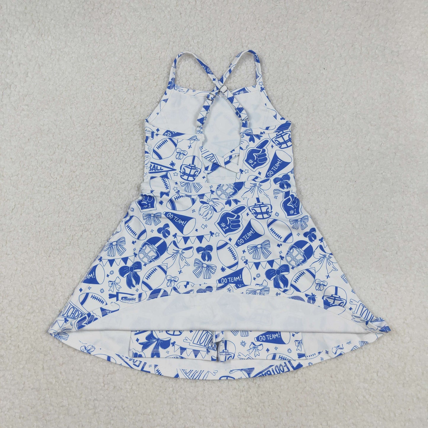 Sibling Baby Girl Blue Football Bows Cheer Summer Yoga Active Set Dress RTS