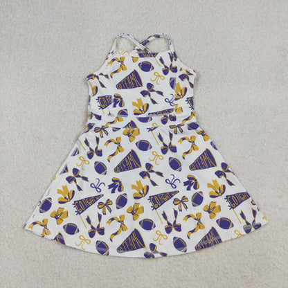 Sibling Baby Girl Kids Cheer Purple Bows Football Team Yoga Active Dress Set Clothes RTS