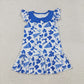Sibling Baby Girls Kids Cheer Blue Bows Romper Dress Team Clothes RTS