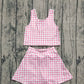 Baby Girl Sleeveless Pink Plaid Tops Shorts Skirt Skort Yoga Active Wear Clothes Set RTS
