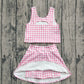 Baby Girl Sleeveless Pink Plaid Tops Shorts Skirt Skort Yoga Active Wear Clothes Set RTS