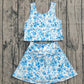 Baby Girl Sleeveless Blue Floral Tops Shorts Skirt Skort Yoga Active Wear Clothes Set RTS