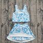 Baby Girl Sleeveless Blue Floral Tops Shorts Skirt Skort Yoga Active Wear Clothes Set RTS